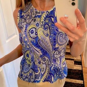 💚💚Plisse blue & green retro crinkle print top small